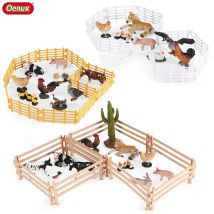 Oenux Simulation Bauernhof Zaun Szene Spielzeug Bäume Haus Bauer Einhorn Tiere Modell Miniatur Handwerk Hause Dekoration Nette Kinder Geschenk