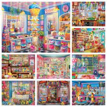 Cupcake Bakery Diamond Painting House Cross Stitch Kits 5D DIY Diamond Mosaic Shop Landscape Embroidery Cake Wall Decor