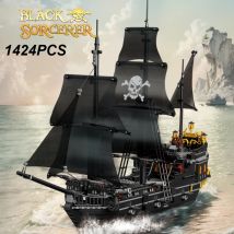 1424 sztuk czarny statek piracki klocki szkielet duch model łodzi montaż cegły zabawki dekoracja stołu prezenty świąteczne dla dzieci