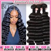 BEEOS Loose Deep Wave Bundles Human Hair 30 inch 3 Pieces Double Weft Hair Extension Brazilian Virgin Hair Natural Bundles
