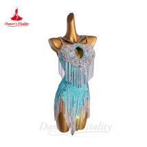Latein-Tanzkleid für Damen, individuell, voller AB-Steine, Rumba, Chacha, Tango, Performance-Kostüm, Rock, Erwachsenes Kind, lateinamerikanisches Quastenkleid