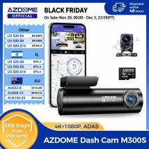 AZDOME M300S 4K Dash Cam anteriore e posteriore, telecamera da cruscotto GPS WiFi ADAS integrata per auto, scheda da 64 GB gratuita, controllo vocale, visio notturno