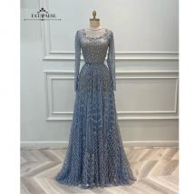 FATAPAESE Haute Couture Luxus-Abendkleider, glitzernde Perlenkristalle, volle Ärmel, muslimisches Ballkleid für Verlobung, Arabisch, Dubai