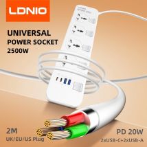 LDNIO Presa multipla universale Spina UE/Regno Unito/USA Cavo di prolunga 2M Elettrico 4 prese per interruttori Tipo C Porte USB Adattatore per caricabatterie