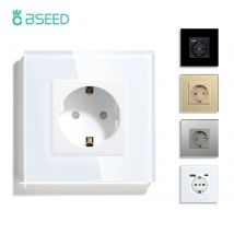 BSEED EU-Standard-Einzelwandsteckdose, doppelte Netzstecker mit weißer schwarzer Kristallglasscheibe, Dreifachsteckdosen, 16 A, 110 V-250 V