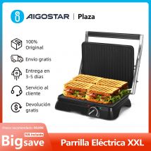 Parrilla Eléctrica, Sandwichera, Revestimiento Antiadherente, Regulador de Temperatura, Apertura 180º, Libre de BPA, 2000W