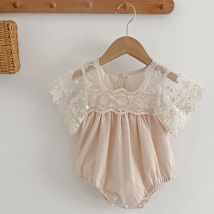 Sommer Kleinkind Baby Mädchen Strampler Prinzessin Body Einfarbig Mädchen Overalls Mädchen Spitze Strampler Puff Sleeve Kleinkind Kleidung