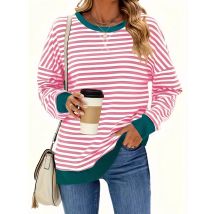 2024 Plus Size Europa und die Vereinigten Staaten Herbst und Winter neue Rundhals ausschnitt gestreifte lose lang ärmel ige Hoodie Frau