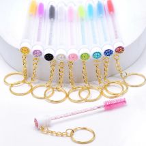10pcs Reusable Eyelash Brush Tubes With Gold Keychain Sparkling Lash Mascara Wands In Tubes Container Lash Spoolies Comb Brushes