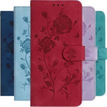 Custodia fiore rosa per Motorola Moto E13 E15 E20 E22 E22i E30 E32 E32S E40 E7 Plus Edge 40 Neo 50 Pro 5G Portafoglio Cover per telefono # OHB