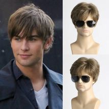 Kurze synthetische Perücken für Herren, geschichtet, natürlich, lockig, braun, hitzebeständig, Halloween-Kostüm, Cosplay-Perücken für männliche Herrenhaar-Perücken