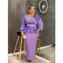 Elegant African Dresses for Women Autumn Africa V-neck Sequin Short Sleeve Party Evening Long Maxi Dress Outfits Africa Clothing