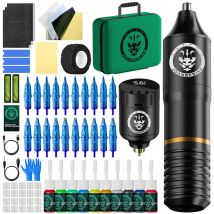 Schwarz/Grün Tattoo Maschine Kit Drahtlose 1350mAH Batterie Rotary Tattoo Maschine Stift Set Mit 5ml Tattoo Pigmente Patrone nadeln