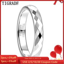 Tigrade 4mm Faceted Edge Tungsten Wedding Rings Rose Gold/Black/Gold Color Engagement Band for Women Men Comfort Fit