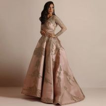 2023 Neues, langärmliges, besticktes Abendkleid mit V-Ausschnitt und elegantem Blattmuster – schmal geschnittenes Bankettkleid für Damen