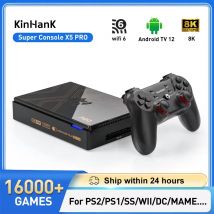 Kinhank Super Console X5 PRO Retro Konsole do gier wideo Plug and Play 4T z 16000 gier dla PS2/WII/SS/DC/N64 Android 12 TV Box