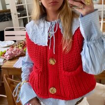 Frauen Pullover Weste Tanktops einfarbige Knopf vorne V-Ausschnitt Strickweste ärmellose Strickjacke y2k Streetwear