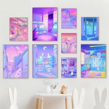 1pc Nacht Stadt Pop Kyoto Poster selbst klebende Kunst wasserdichten Papier Aufkleber Kaffeehaus Bar Zimmer Wand dekoration