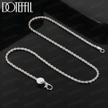 DOTEFFIL 2MM Rope Necklace 16-24INCHES 925 Sterling Silver Beautiful Fashion Elegant for Women Men Chain Cute Can Pendant