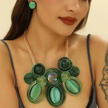 1 Satz hand gefertigte Webart Aluminium draht große Kristall Halskette Ohrringe Vintage Schmuck Sets Party Kragen Ohrringe Set für Frauen Geschenke