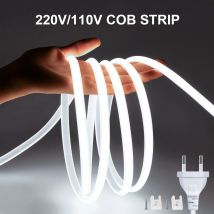 Tira de luces LED COB de 1M-35M, 220V, 110V, RA90, superbrillante, 320LEDs/m, lámpara Flexible para exteriores, cinta LED impermeable con enchufe de alimentación UE y EE. UU.