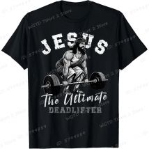 Jesus The Ultimate Deadlifter T-shirts Funny Christian Workout Gym T-Shirt For Men Funny Short Sleeve Crewneck Streetwear Tops