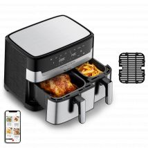 Dual Easy Fry & Grill freidora de aire Moulinex: 8,3L capacidad, dos cubetas, tecnología grill, menú familiar, ahorro energético, 8 programas, app gratuita, apta lavavajillas, 2700W, temp ajustable