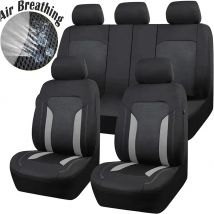 AUTO PLUS Fundas universales de malla para asiento de coche, accesorio gris con 3 cremalleras, Airbag dividido, Compatible con la mayoría de coches, SUV, camiones, furgonetas