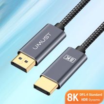UMUST 8K DisplayPort 1.4 Kabel DP-auf-DP-Kabel 8k@60hz/4k@144hz Vergoldetes dynamisches HDR-Stützkabel für Gaming-Monitor, PC usw