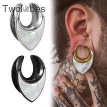 Twolobes 2 Stück Muschelschale, Sattel, Ohrmessgeräte, Plugs, Tunnel, Keilrahmen, Körperpiercing, Schmuck, Edelstahl, hypoallergen, elegant