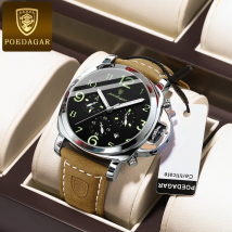 POEDAGAR Neue Nachtlicht Echtes Leder Herren Chronometer Uhr Student Koreanische Ausgabe Trendy Freizeit High-end Quarzuhr