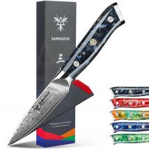SANMUZUO Coltello da sbucciare da 3,5 pollici - Coltello per frutta e verdura in acciaio di Damasco con manico in resina - Coltello da cucina serie XUAN