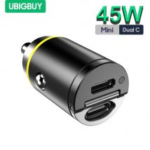 Ubigbuy caricabatteria da auto USB C a doppia porta da 45W tutto in metallo adattatore per auto veloce PD tipo C ricarica rapida per iPhone 15 14 iPad Airpods Samsung