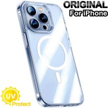 Oryginalna luksusowa bezprzewodowa pokrywa magnetyczna wyczyść etui do Apple magsafe case do Iphone 16 11 12 13 15 14 Pro Max Mini 7 8 14 Plus Xr Xs Max X obudowy akrylowe silikonowe kuferek