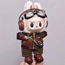 Für Labubu Hochwertige Puppenkleidung 15 cm - 17 cm Retro Pilot Lederschuhjacke 6-teiliges Set Labubu Universalkleidung