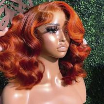 Orange Ingwer Körper Welle Bob Perücke Ingwer braun 13x4 Spitze Front Perücke Bob Perücke Echthaar Perücken für Frauen kurze Bob Körper Welle gewellte Perücke