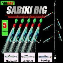 Ami da pesca TAKBAS Sabiki, confezione da 1/2/4/6, bianco, acciaio ad alto tenore di carbonio, con ami tripli che si illuminano al buio, per salmone, sgombro,