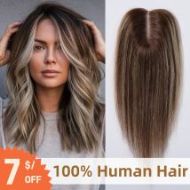Braune gemischte blonde Echthaar-Topper, Mittelteil, 100 % Remy-Echthaar, gerade Spitzenbasis, Clip-in-Haarteile für Frauen, Haarausfall