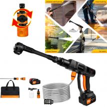 Pulitore per lavatrice per auto a batteria ad alta pressione alimentato, con serbatoio in schiuma, ugello 6 in 1 con due batterie da 3000 mAh, per pavimenti da giardino