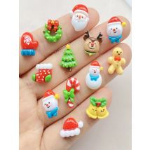 20Pcs Nail Art Resin Cartoon Santa Claus, Snowman, Christmas Tree, Biscuit Man Charms DIY Craft For Nail 3D Decorations Jewelry