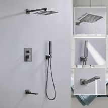 Graues verstecktes Dusch system verdeckter Niederschlag Badezimmer dusch armatur Set eingebettete Patrone drehen Auslauf Regen badewanne Mischbatterie 25cm Dusch kopf Badewannen armatur Voll set