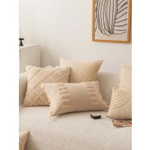 Beige Cushion Cover 45x45cm Pillow Cover Tassels Solid Cotton Linen for Home Decoration Sofa Bed Chair Living Room Bedroom Sofa