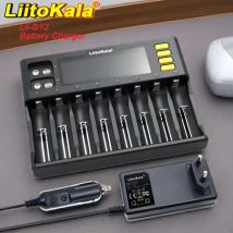 LiitoKala Lii-S8 18650 Caricabatteria Rilevamento automatico della polarità a 8 slot per batteria 26650 21700 14500 10440 16340 1.2V 3.7V