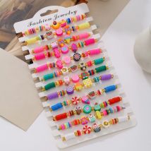 12Pc/s Simple and Cute Small Ice Cream Ice Cream Candy Polymer Clay Bracelet Color Children Adjustable Friendship Bracelet Gift