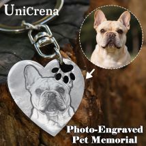 UniCrena Portachiavi Cane Inciso - Portachiavi Foto Animale Personalizzato per Amanti Cani Gatti, Regalo Condoglianze Perdita Animale, Cuore Acciaio Inox Incisione Laser