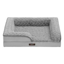 Feandrea Cuccia per Cani Medi, Imbottita Ortopedica in Schiuma, Bordo Rialzato, Copertura Rimovibile con Motivo Rosa Peluche, 71x58x16/91x68x16/106x81x18/122x89x18 cm, Grigio, Ideale Regalo di Natale