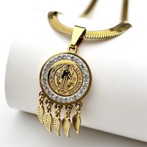 St. Benedikt Kreuz Halskette Männer Frauen Edelstahl Quasten Strass Christian San Benito Glaube Gebet Schmuck Katholisch