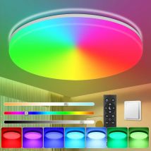Plafoniera Oeegoo 36W LED RGB dimmerabile 3600LM con telecomando, plafoniere LED IP54 che cambiano colore 3000K-6500K, Ø33CM