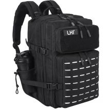 LHI 45L Tactical Backpack Men Black Spotrs Athlete Gym Bag Outdoor Camping Hiking Rucksack Army Assault Pack with Bottle Holder