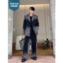 Giacca di jeans hip-hop vintage da uomo, vestibilità ampia, jeans dritti, set da due pezzi, set da uomo casual di design da strada primaverile autunnale